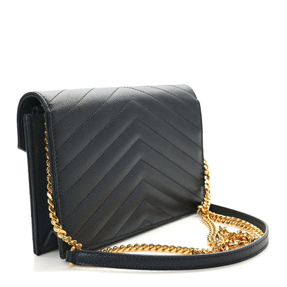 Saint Laurent Grain De Poudre Matelasse Chevron Monogram Envelope Chain Wallet Dark Smog 2 of 8