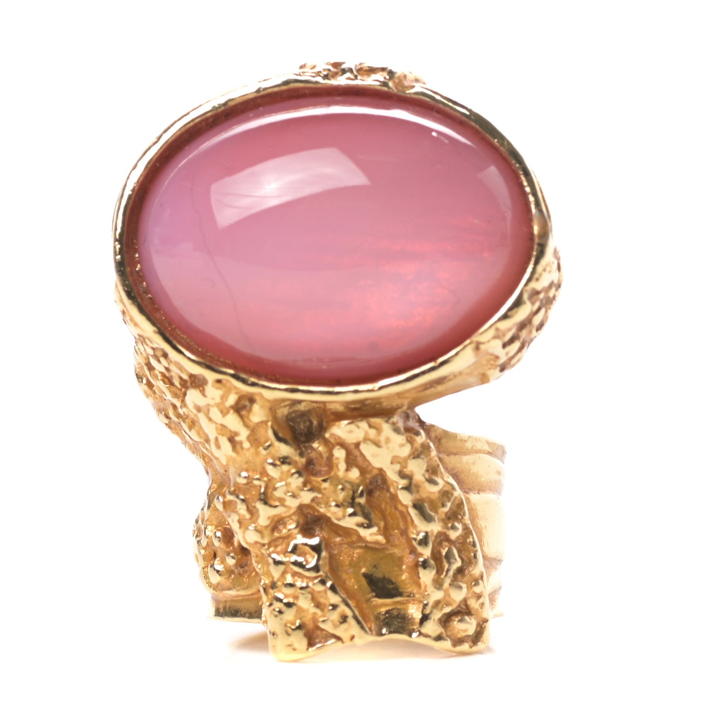 Glass Cabochon Arty Ovale Ring 5 Gold Pink