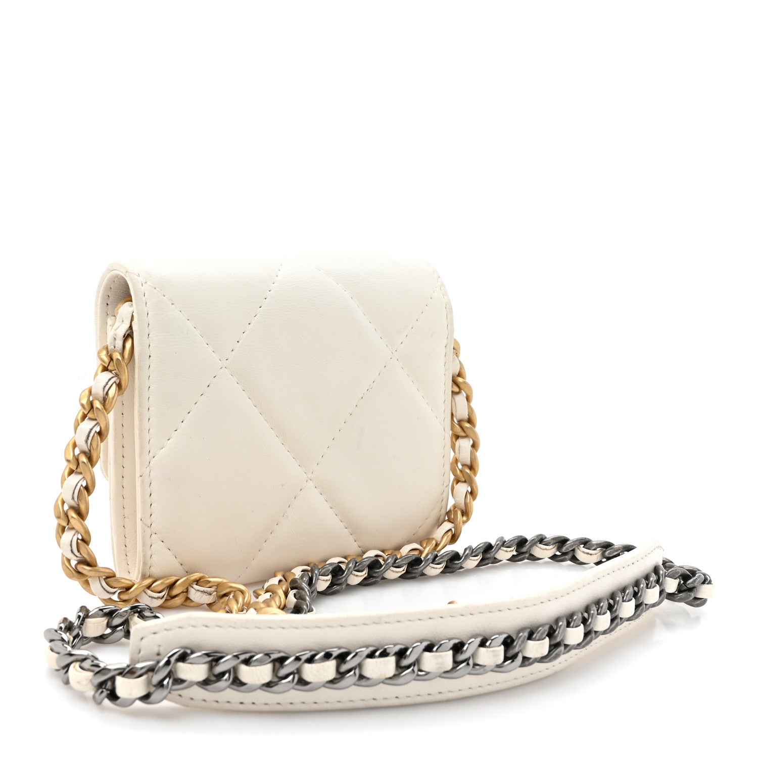 Chanel Lambskin Quilted Chanel 19 Flap Coin Purse With Chain White 2 of 14