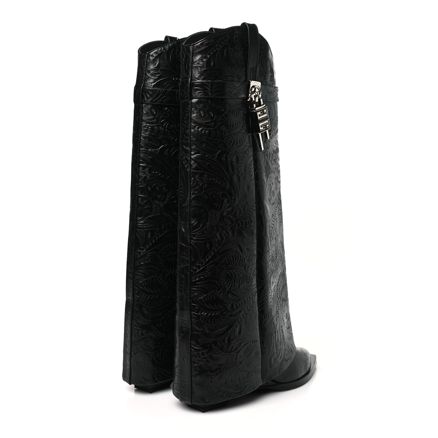 Calfskin Cowboy Shark Lock High Boots 40 Black