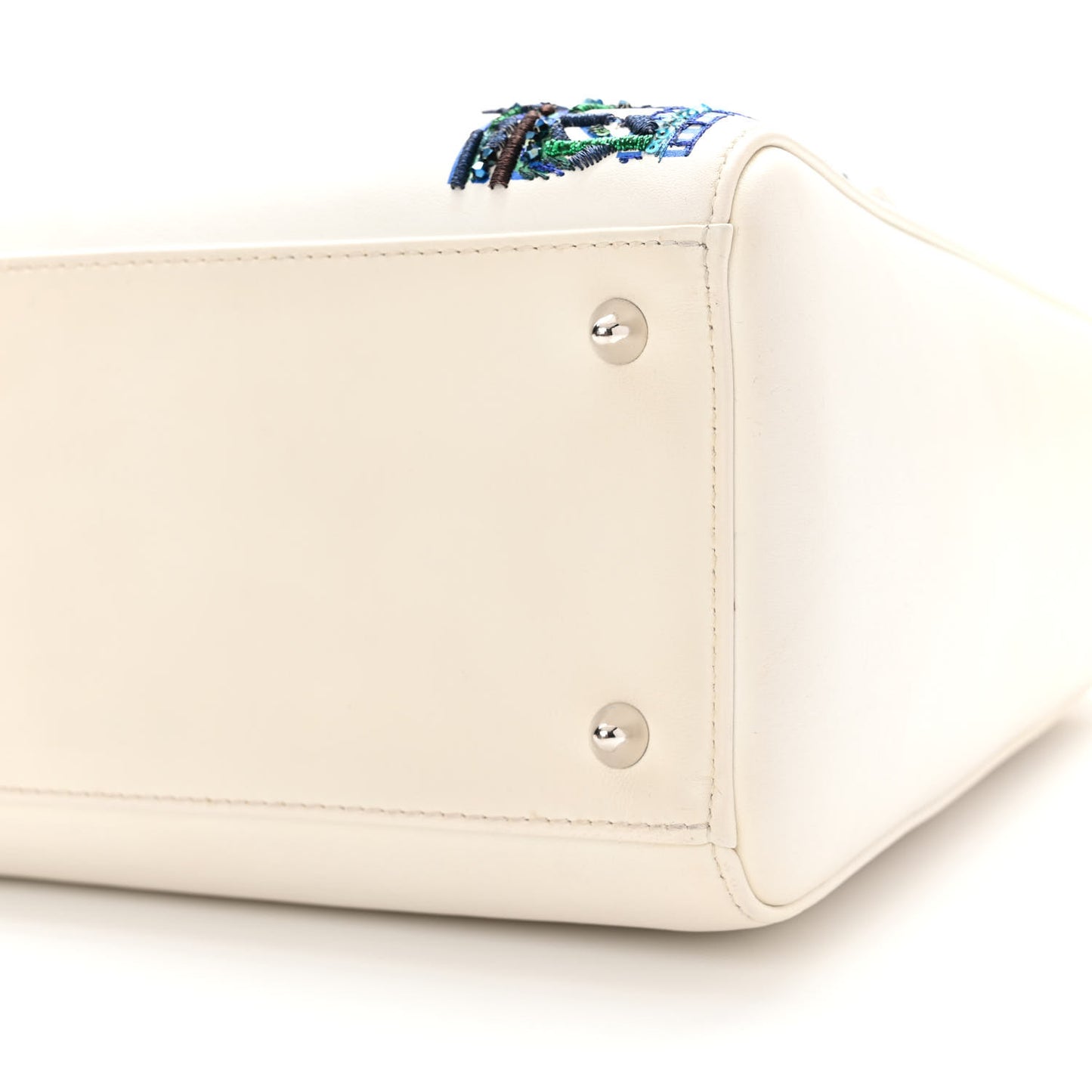 Smooth Calfskin Embroidered Beaded Floral Medium Lady Dior White Multicolor