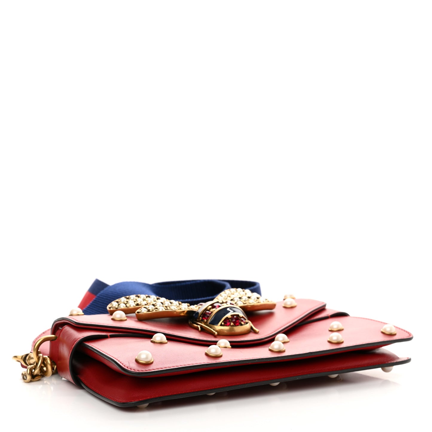 Nappa Pearl Studded Mini Queen Margaret Broadway Shoulder Bag Hibiscus Red