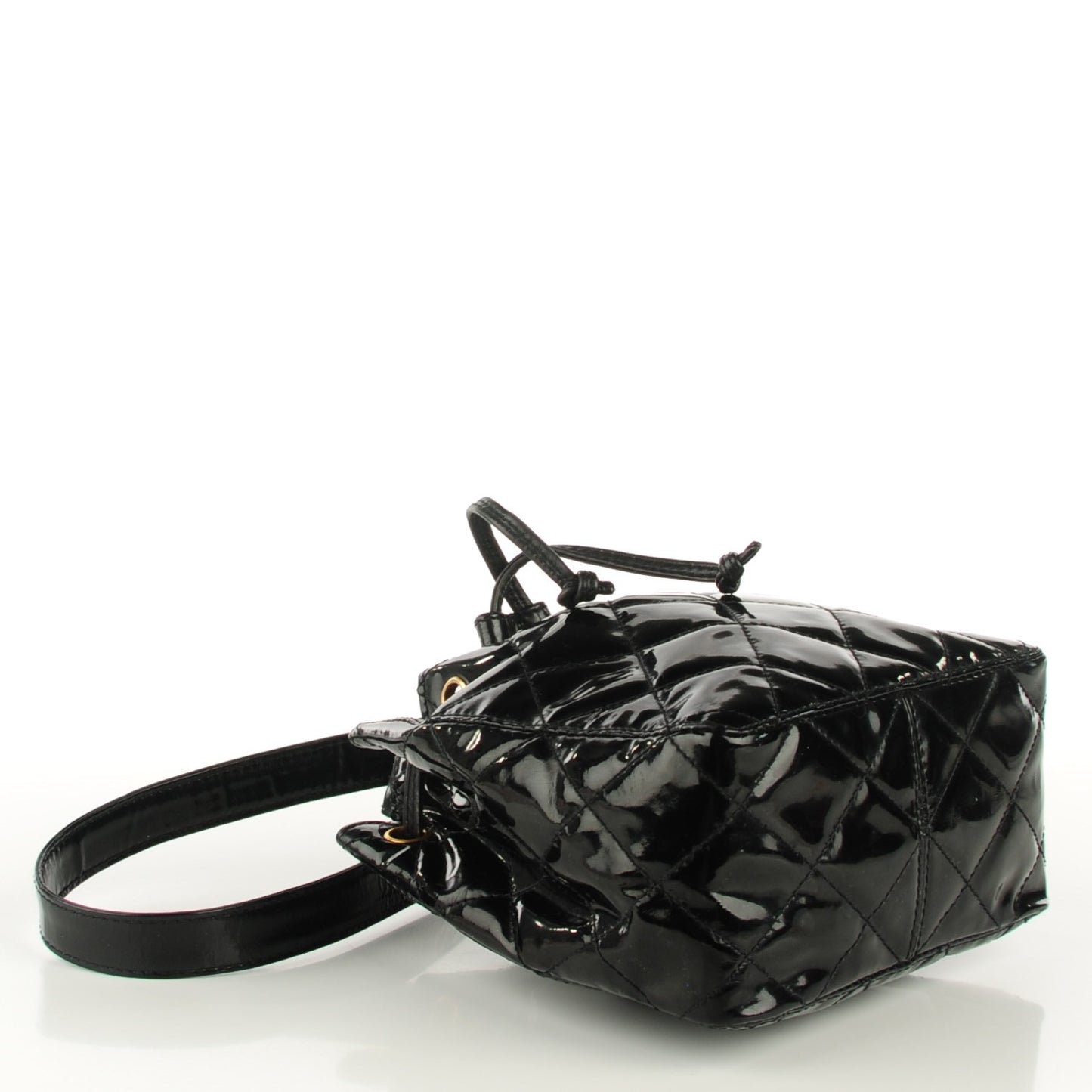 Patent Mini Drawstring Shoulder Bag Black