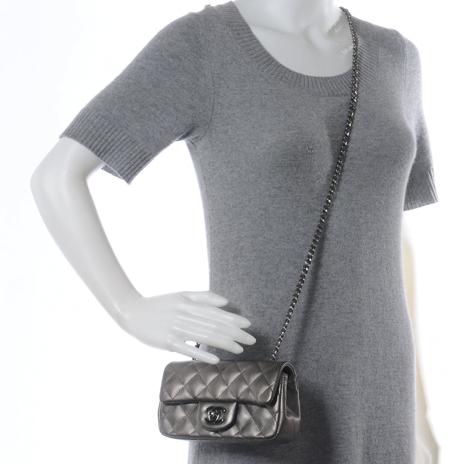 Chanel Lambskin Quilted Extra Mini Flap Dark Silver 2 of 8