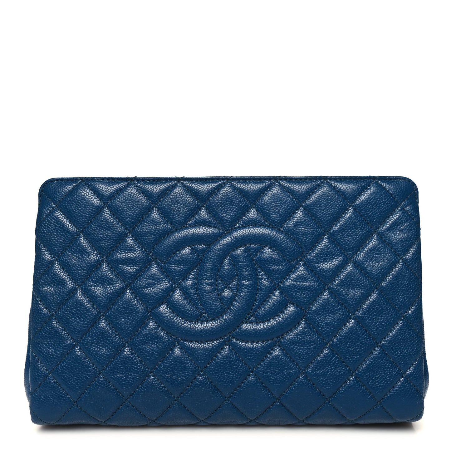 Caviar Quilted CC Large Clutch Peacock Blue