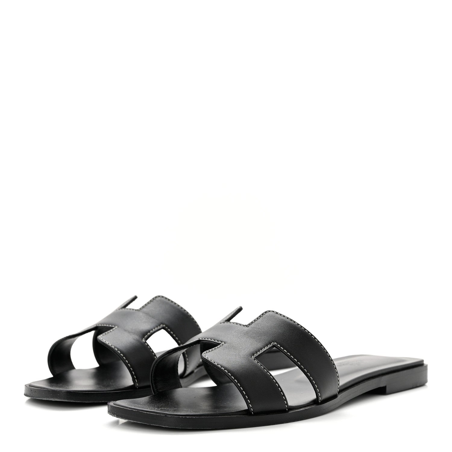 Hermes Box Calfskin Oran Sandals 37.5 Black 3 of 9