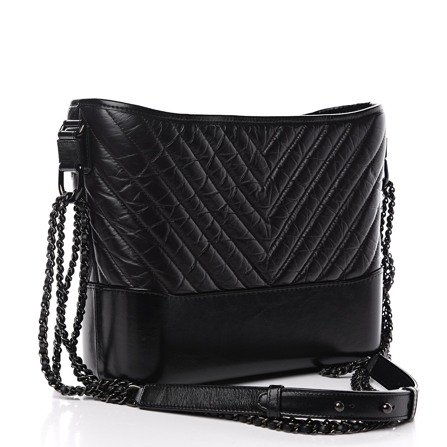 Chanel Aged Calfskin Chevron Quilted Medium Gabrielle Hobo Black 2 of 9