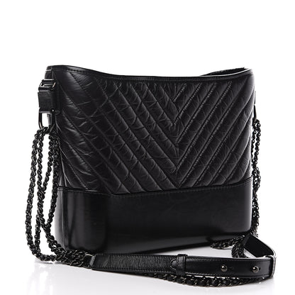 Chanel Aged Calfskin Chevron Quilted Medium Gabrielle Hobo Black 2 of 9