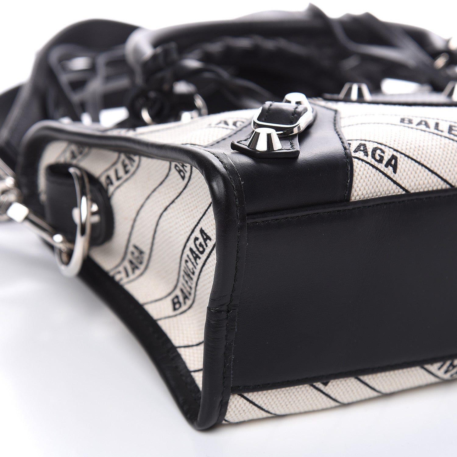 Balenciaga Canvas Satin Calfskin Diagonal Allover Logo Print Classic Silver Hardware Mini City Natural Black 8 of 10