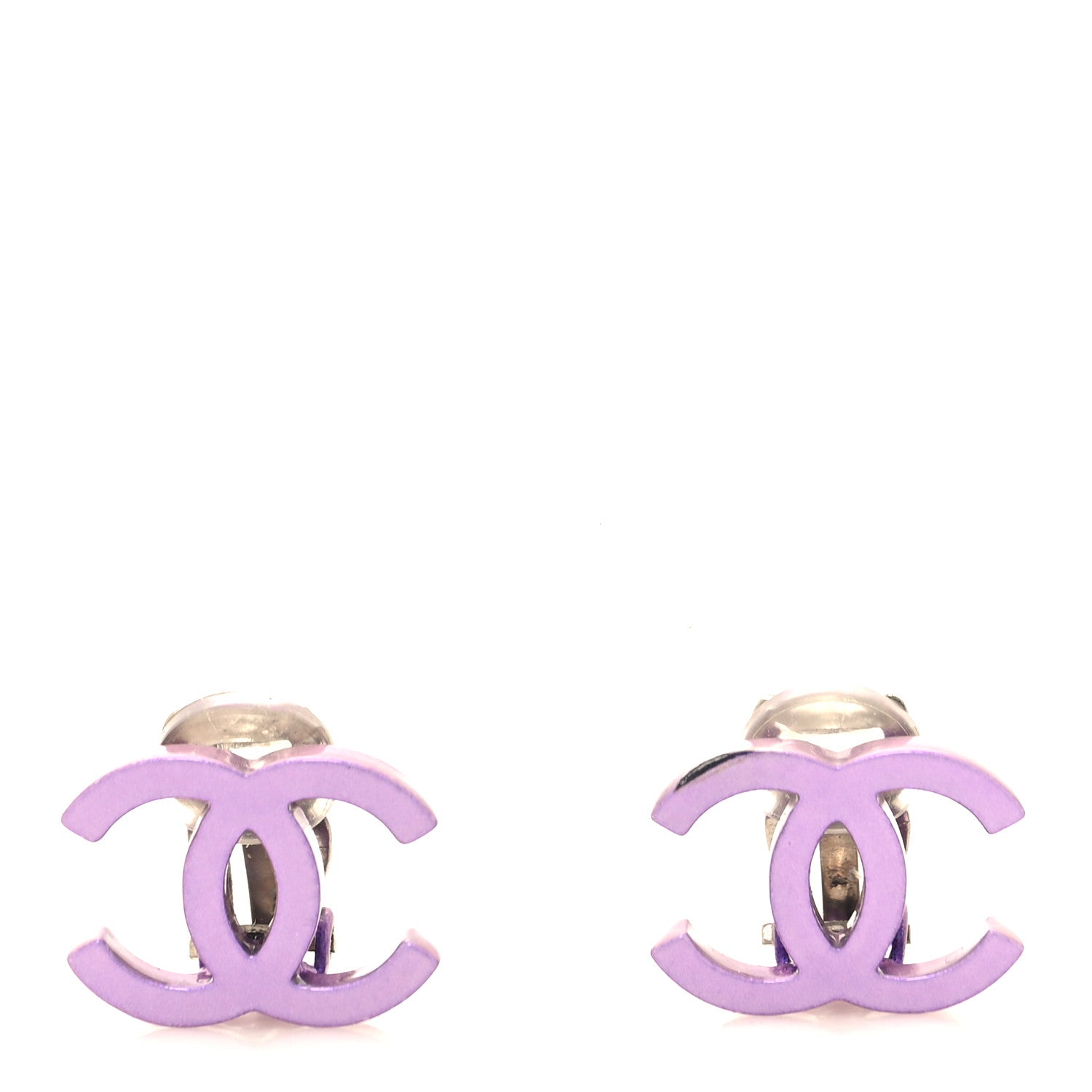 Chanel Metal CC Clip On Earrings Purple 1 of 4