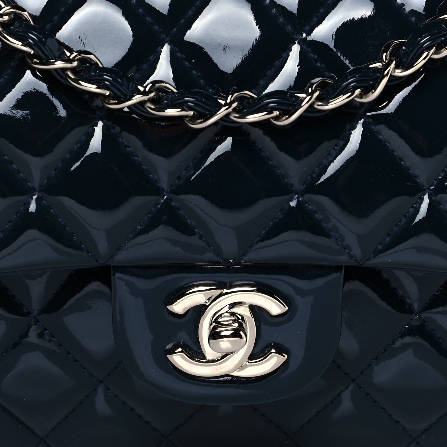 Patent Quilted Medium Double Flap Navy
