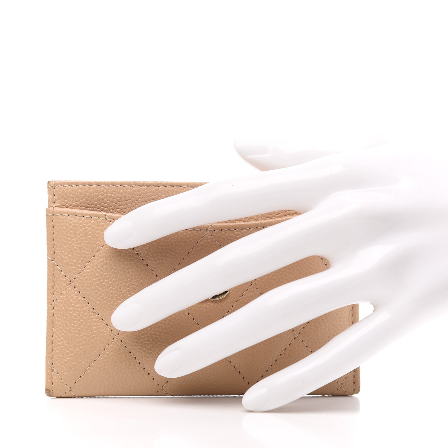 Caviar Quilted Card Holder Beige