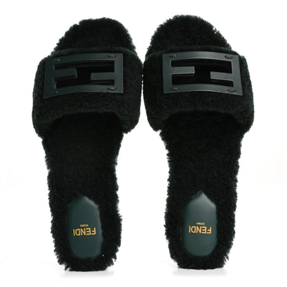 Fendi Shearling FF Baguette Slide Sandals  37 Salvia Green 2 of 8