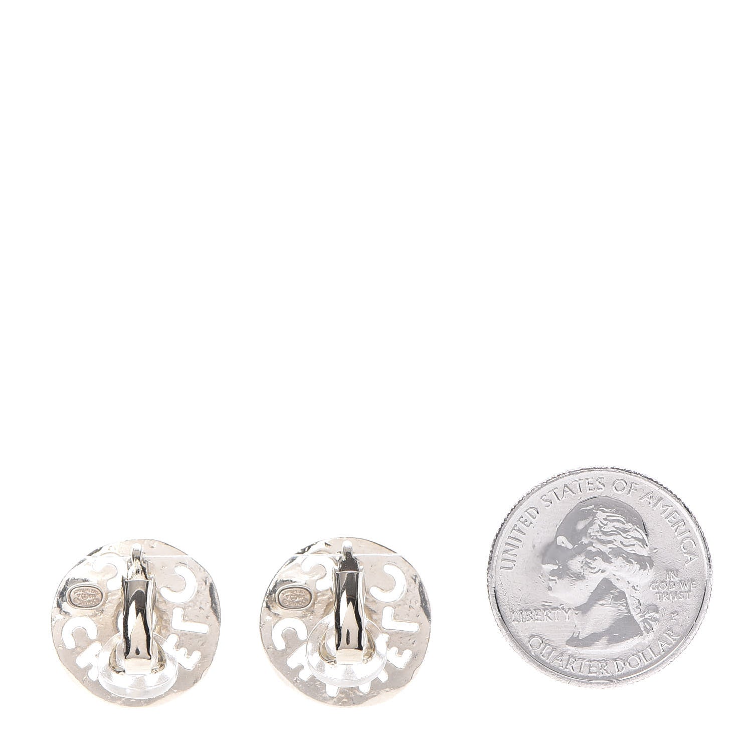 Chanel Crystal Pearl Papyrus Stud Clip On Earrings Gold Grey 2 of 5