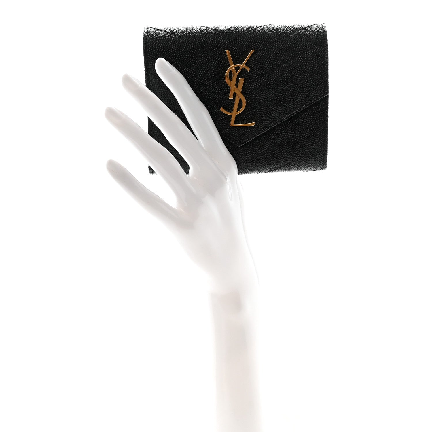 Saint Laurent Grain De Poudre Matelasse Chevron Monogram Compact Tri Fold Wallet Black 2 of 7