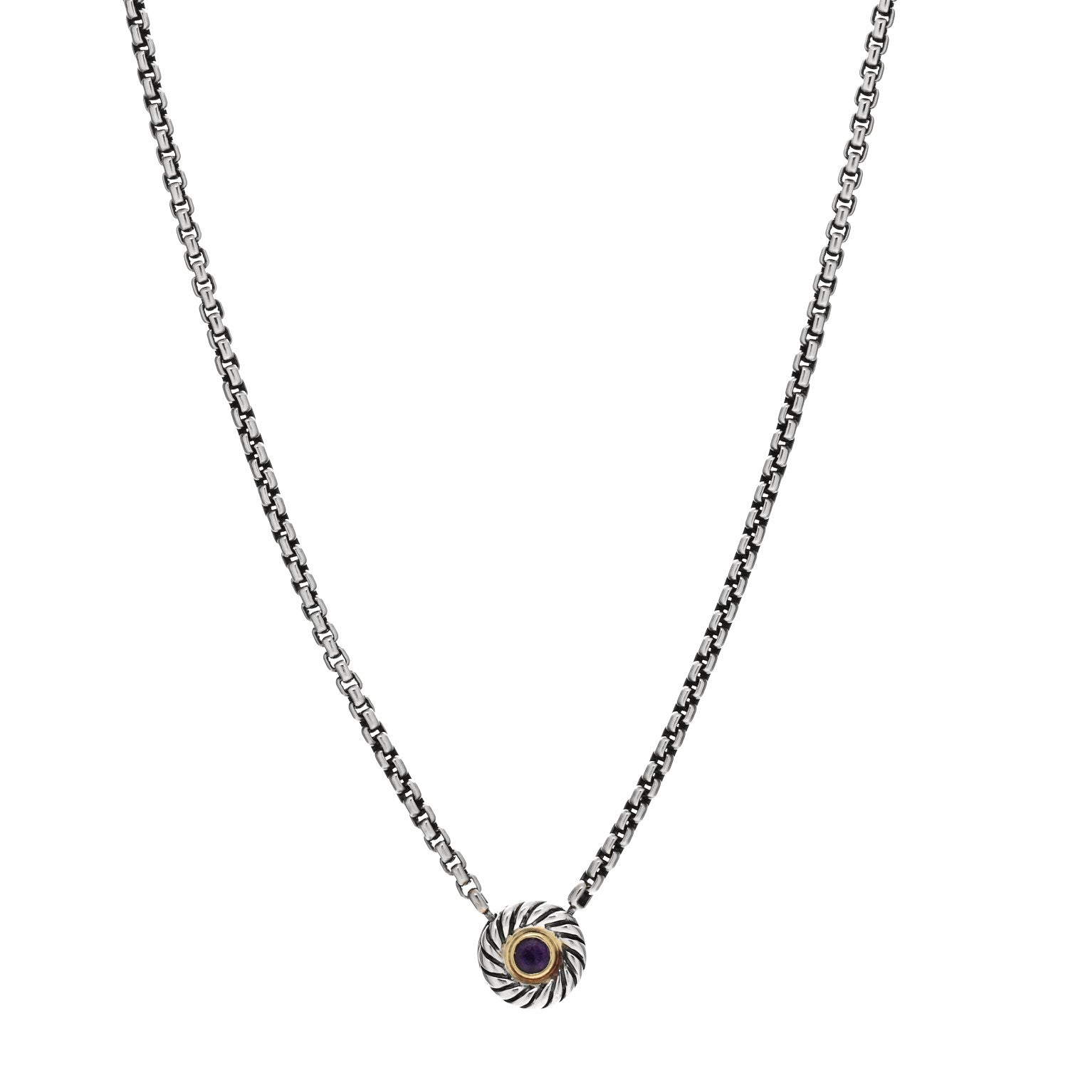 David Yurman Sterling Silver 14K Yellow Gold Amethyst Cookie Necklace 1 of 4