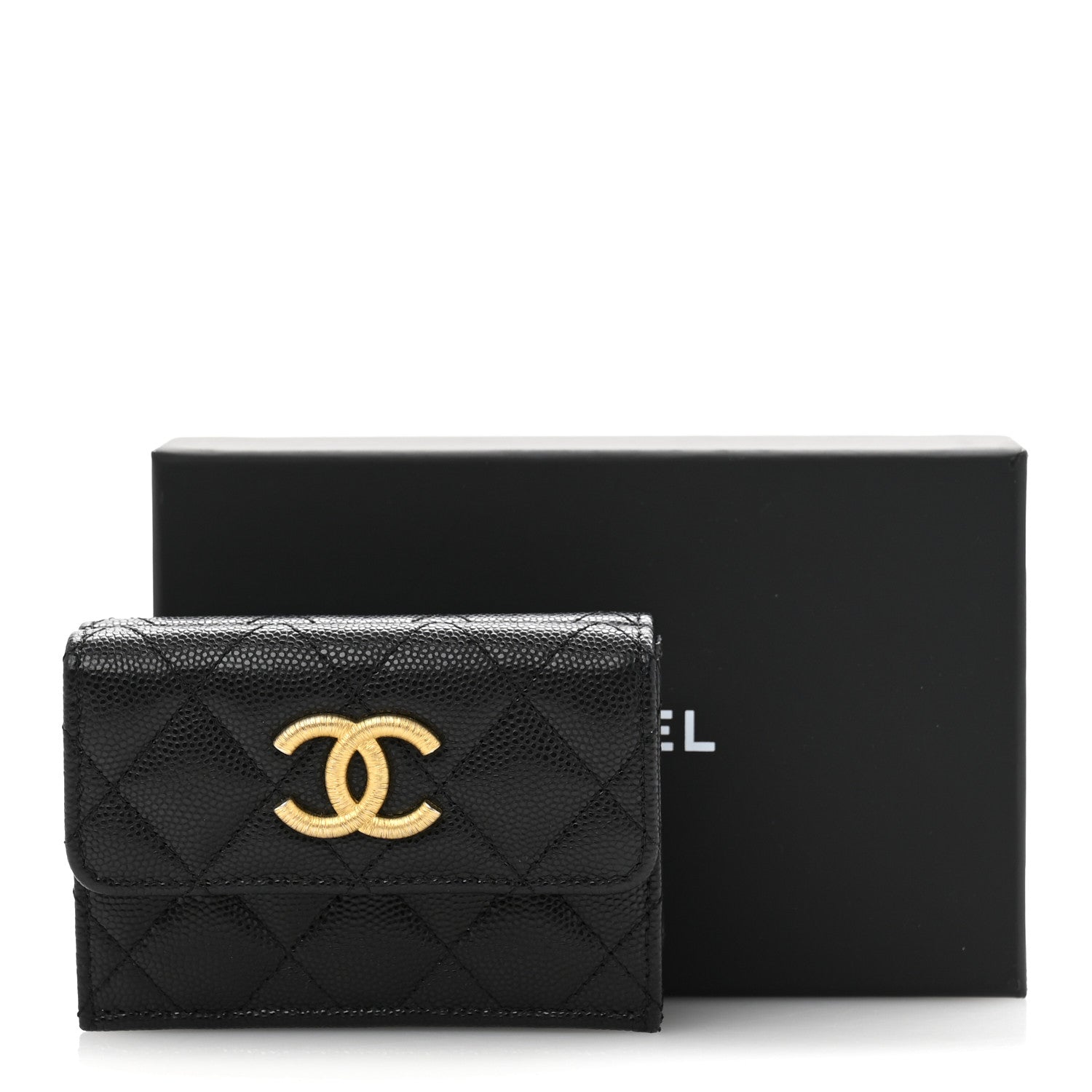 Chanel Caviar Quilted Small Textured CC Flap Wallet Black 9 of 9