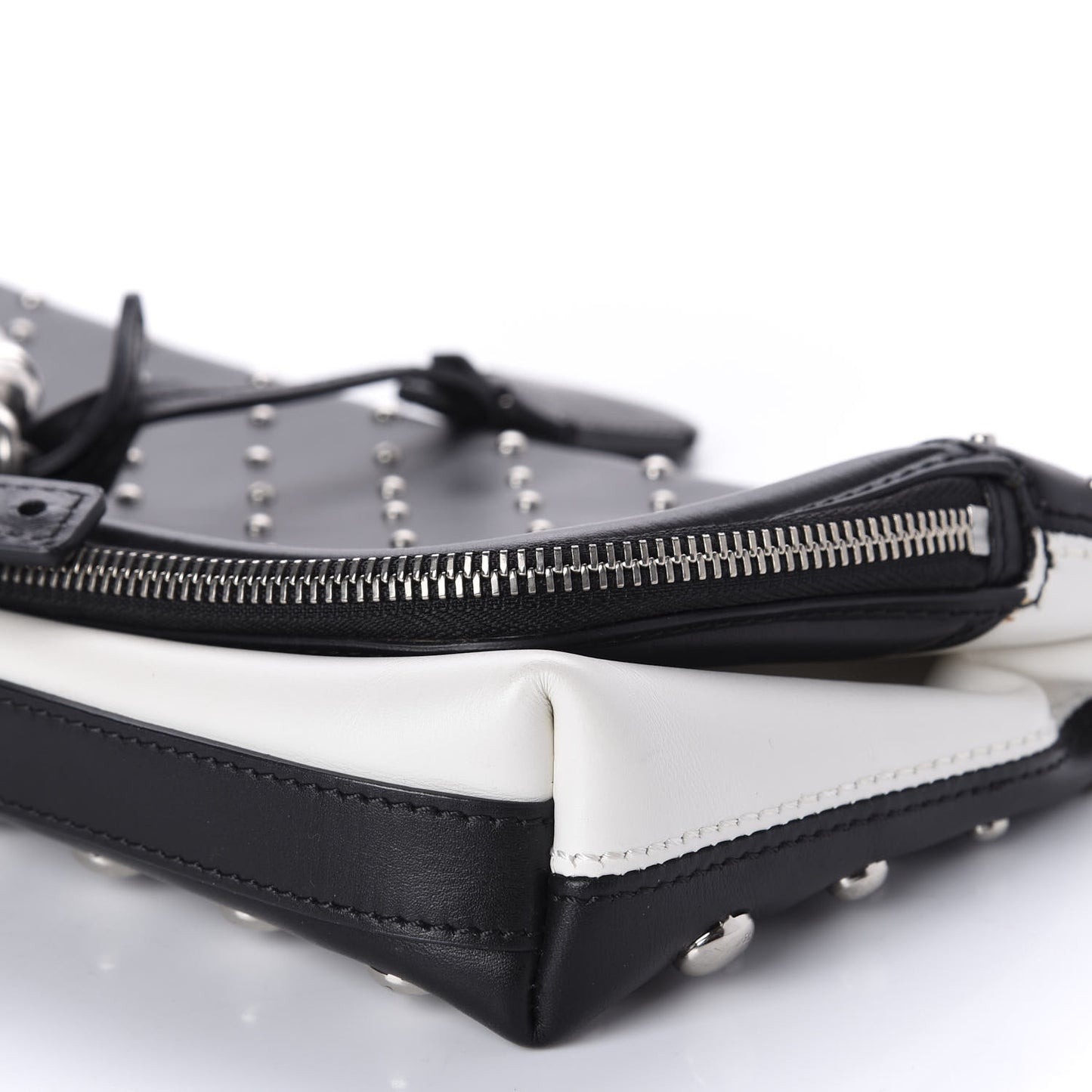 Calfskin Studded Padlock Skull Clutch Black