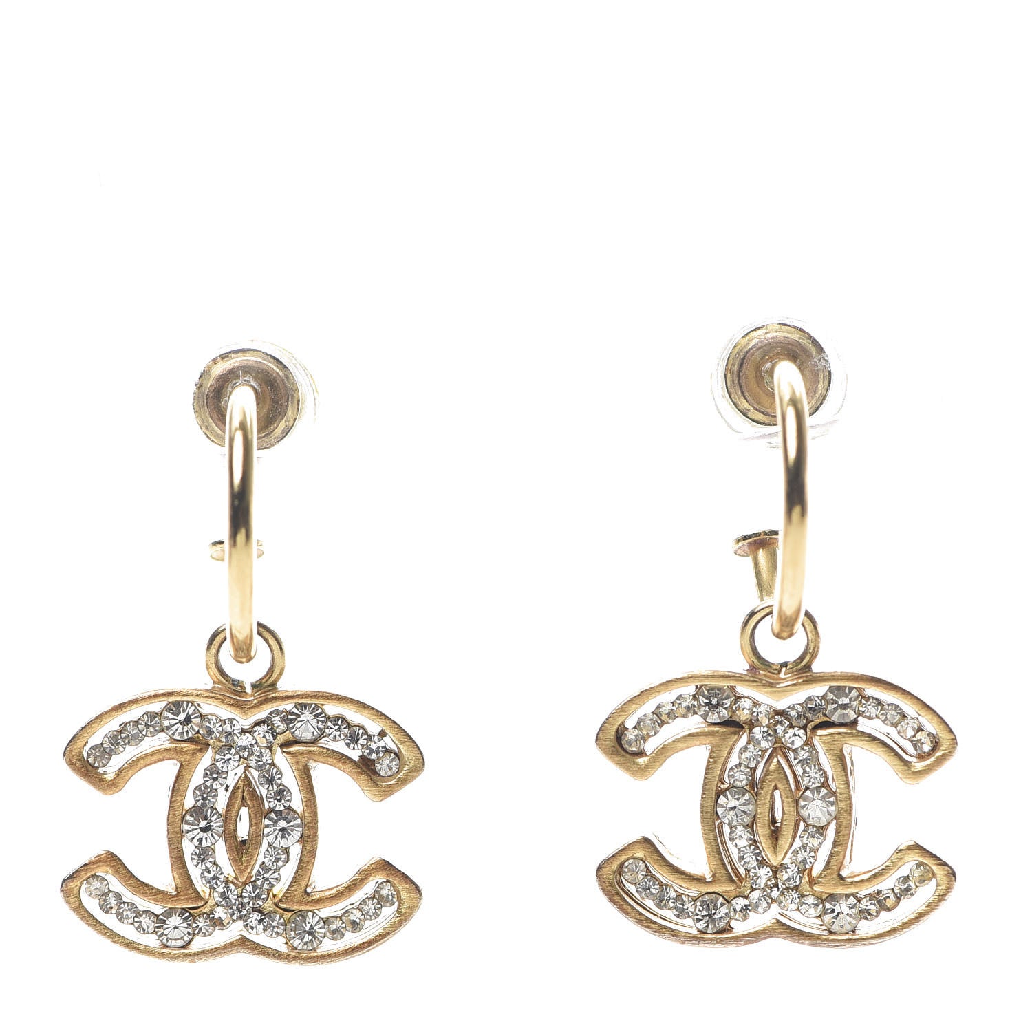 Chanel Crystal CC Dangle Earrings Gold 1 of 4