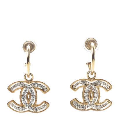 Chanel Crystal CC Dangle Earrings Gold 1 of 4