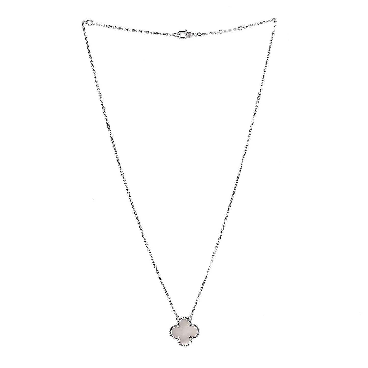 18K White Gold Mother of Pearl Vintage Alhambra Pendant Necklace