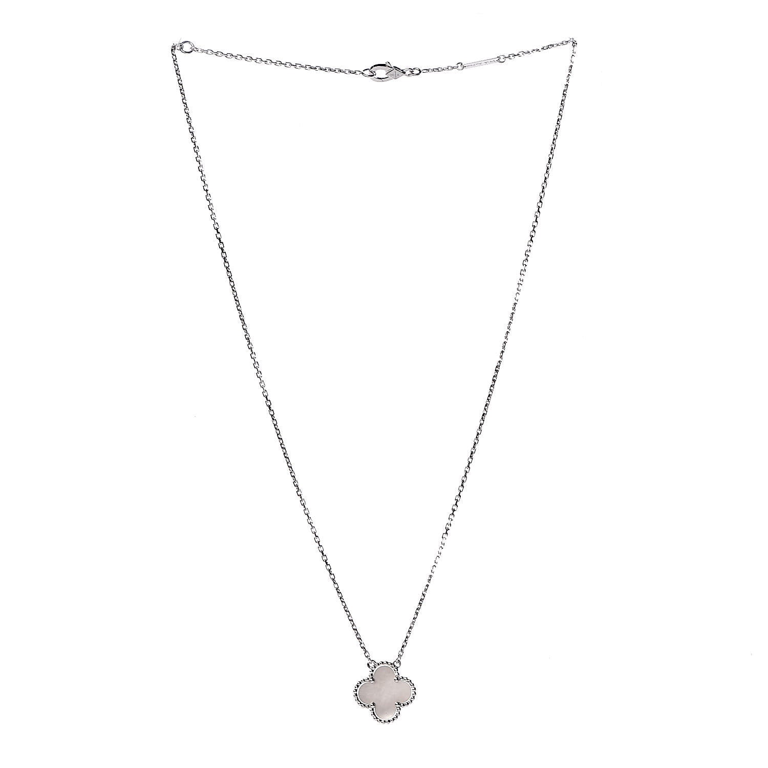 Van Cleef & Arpels 18K White Gold Mother of Pearl Vintage Alhambra Pendant Necklace 3 of 7