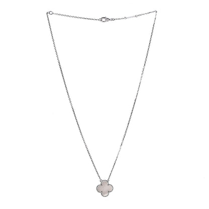 Van Cleef & Arpels 18K White Gold Mother of Pearl Vintage Alhambra Pendant Necklace 3 of 7