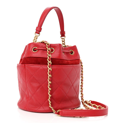 Chanel Caviar Suede Quilted Drawstring Bucket Bag Dark Red 3 of 11
