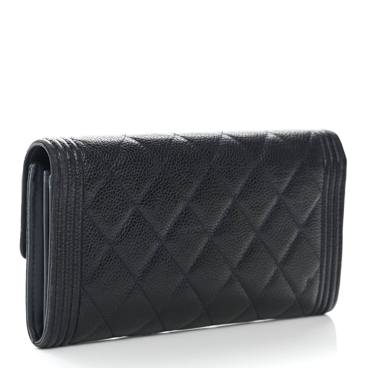 Caviar Quilted Large Boy Gusset Flap Wallet Blue