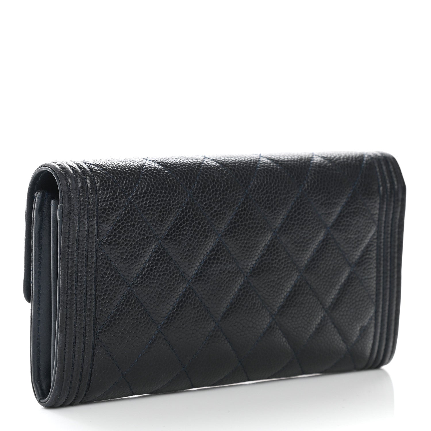 Chanel Caviar Quilted Large Boy Gusset Flap Wallet Blue 3 of 9