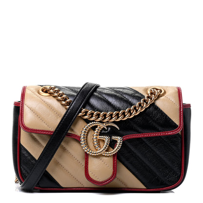 Gucci Azalea Calfskin Matelasse Diagonal Patchwork Mini Torchon GG Marmont Shoulder Bag Black Beige Romantic Cerise 1 of 4