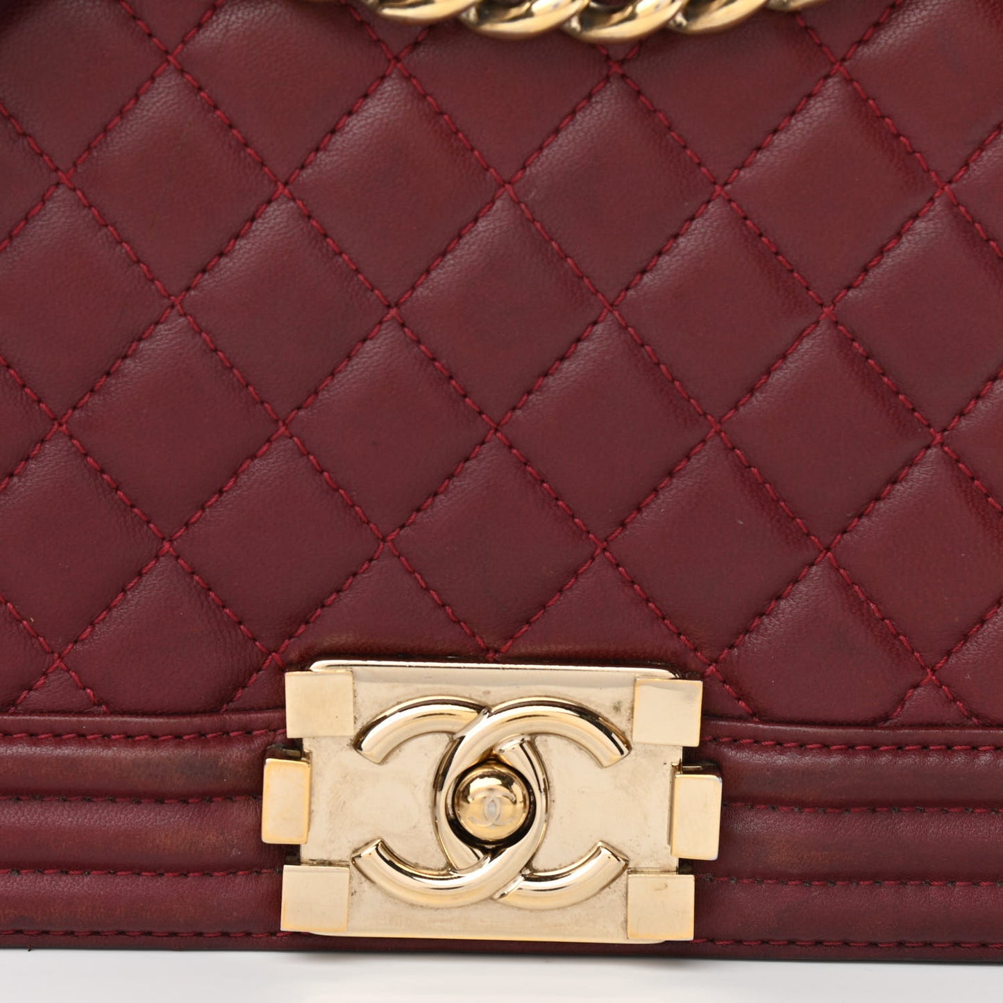 Lambskin Quilted Medium Boy Flap Dark Red