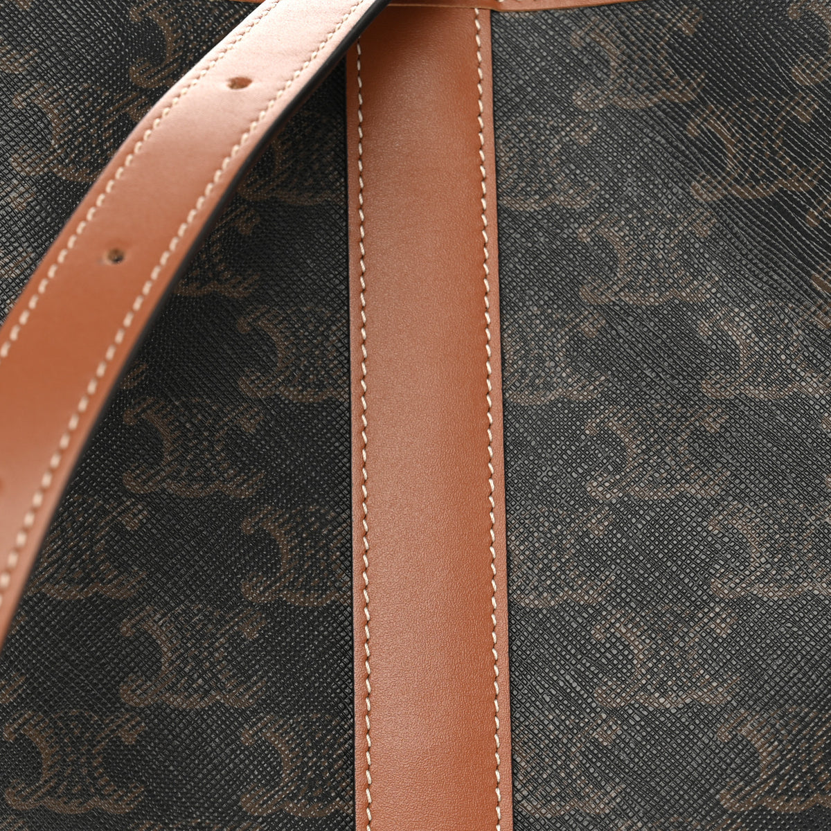 Triomphe Canvas Calfskin Small Bucket Bag Tan