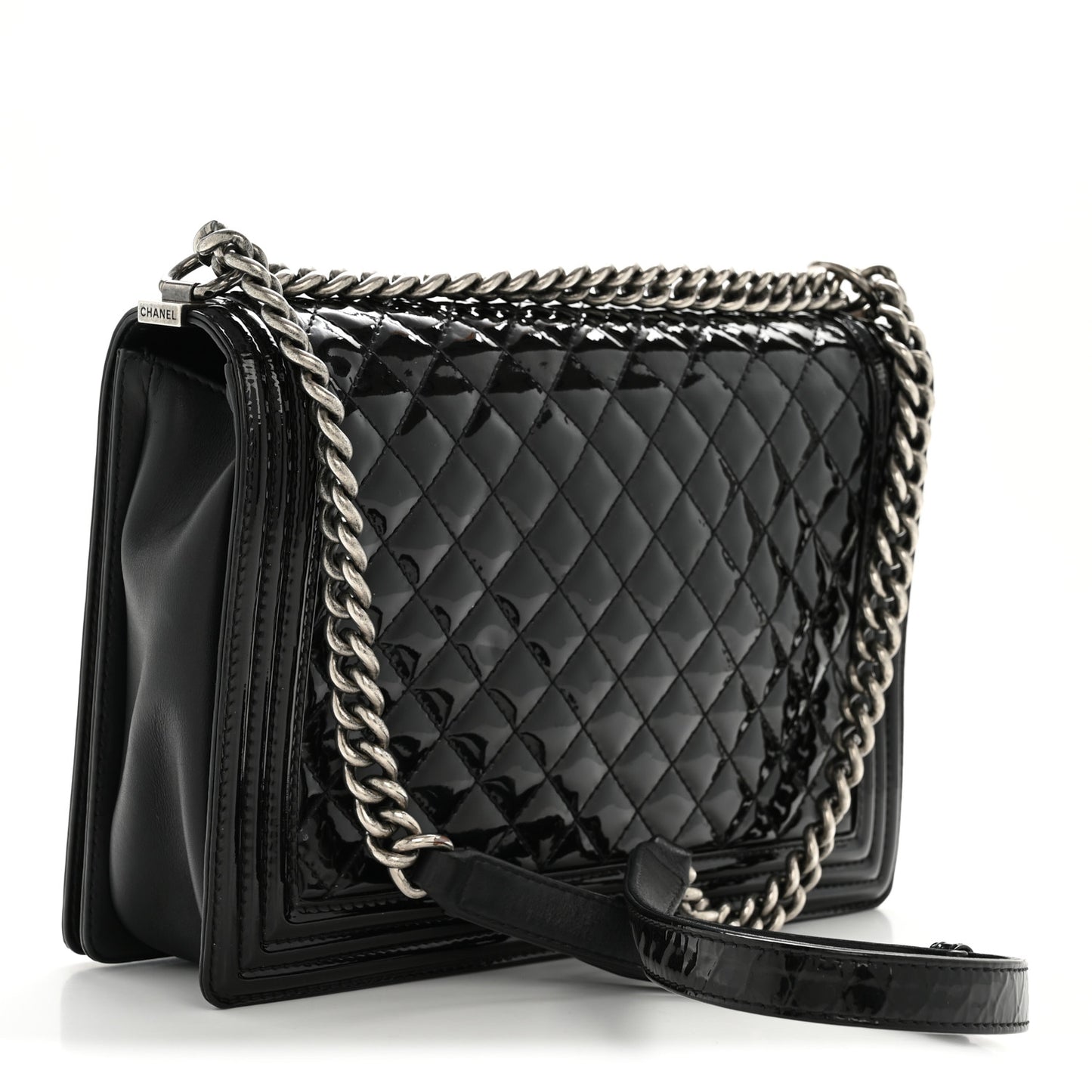 Patent Quilted Large Boy Flap Black
