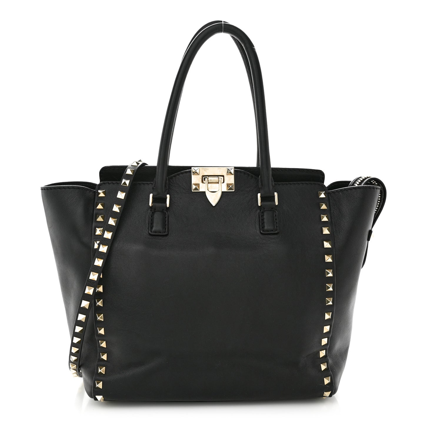 Vitello Rockstud Double Handle Tote Black