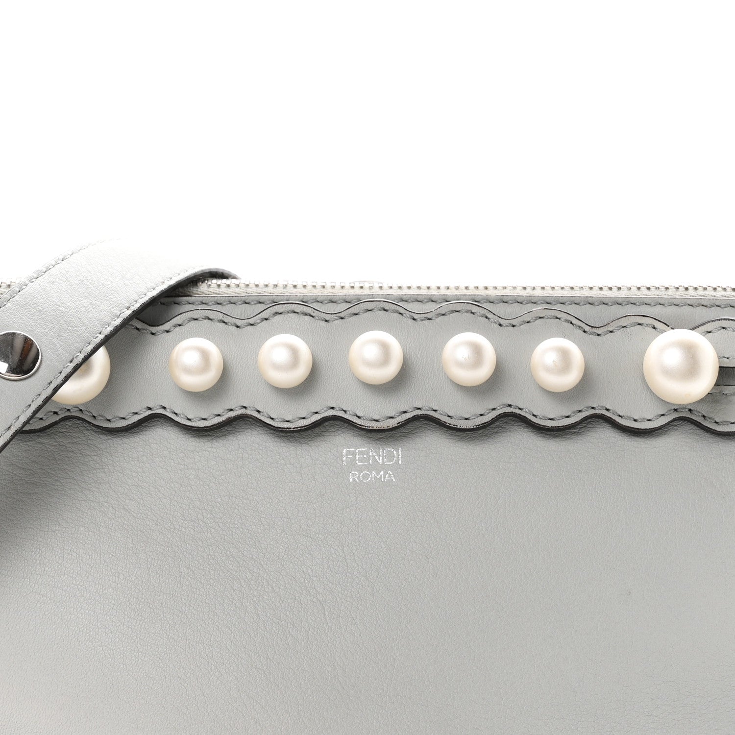 Fendi Vitello Dolce Pearl Scalloped Studded Medium By The Way Boston Bag Grigio Perla 8 of 10