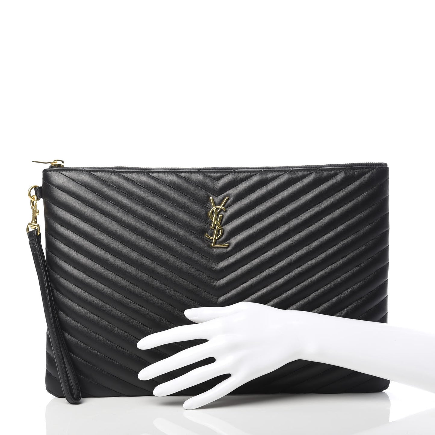 Calfskin Matelasse Chevron Monogram Document Holder Black