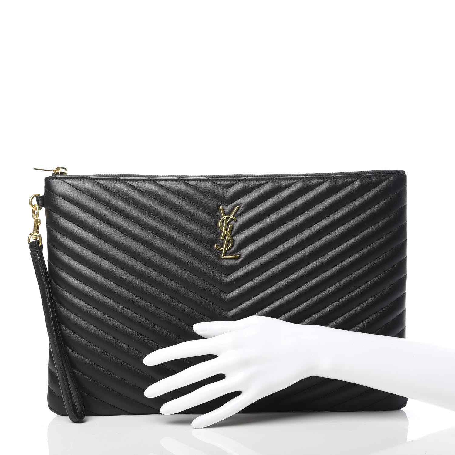 Saint Laurent Calfskin Matelasse Chevron Monogram Document Holder Black 2 of 8