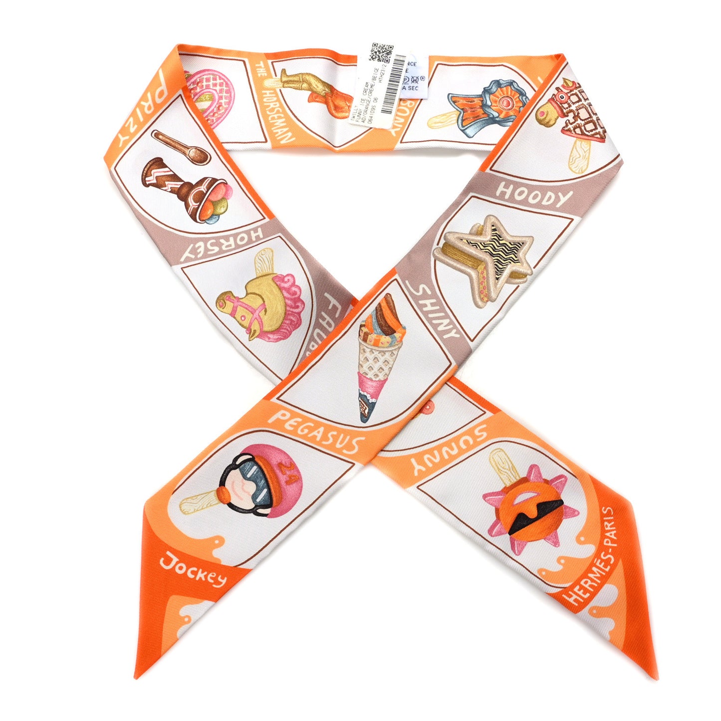 Silk Funny Ice Cream Twilly Orange Creme Beige