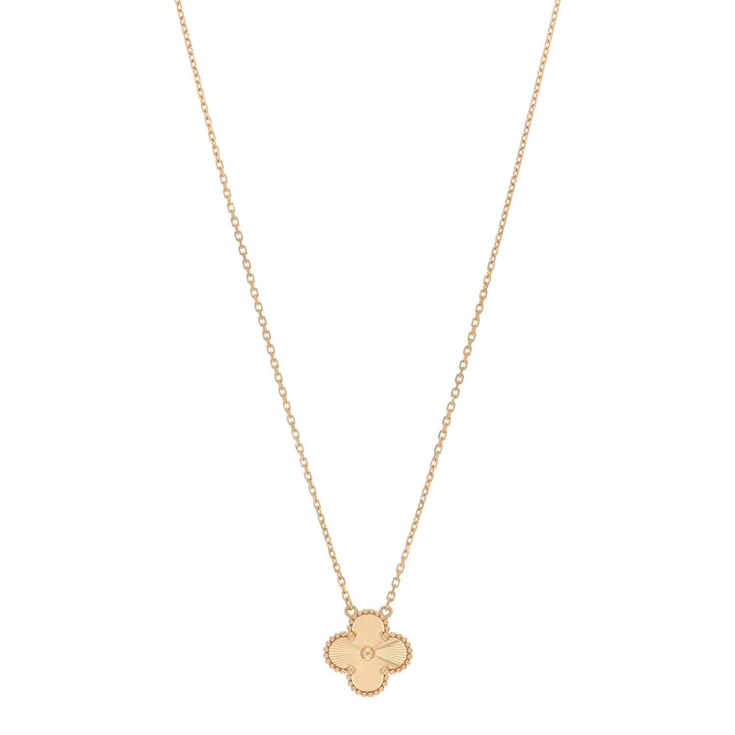 18K Yellow Gold Guilloche Vintage Alhambra Pendant Necklace