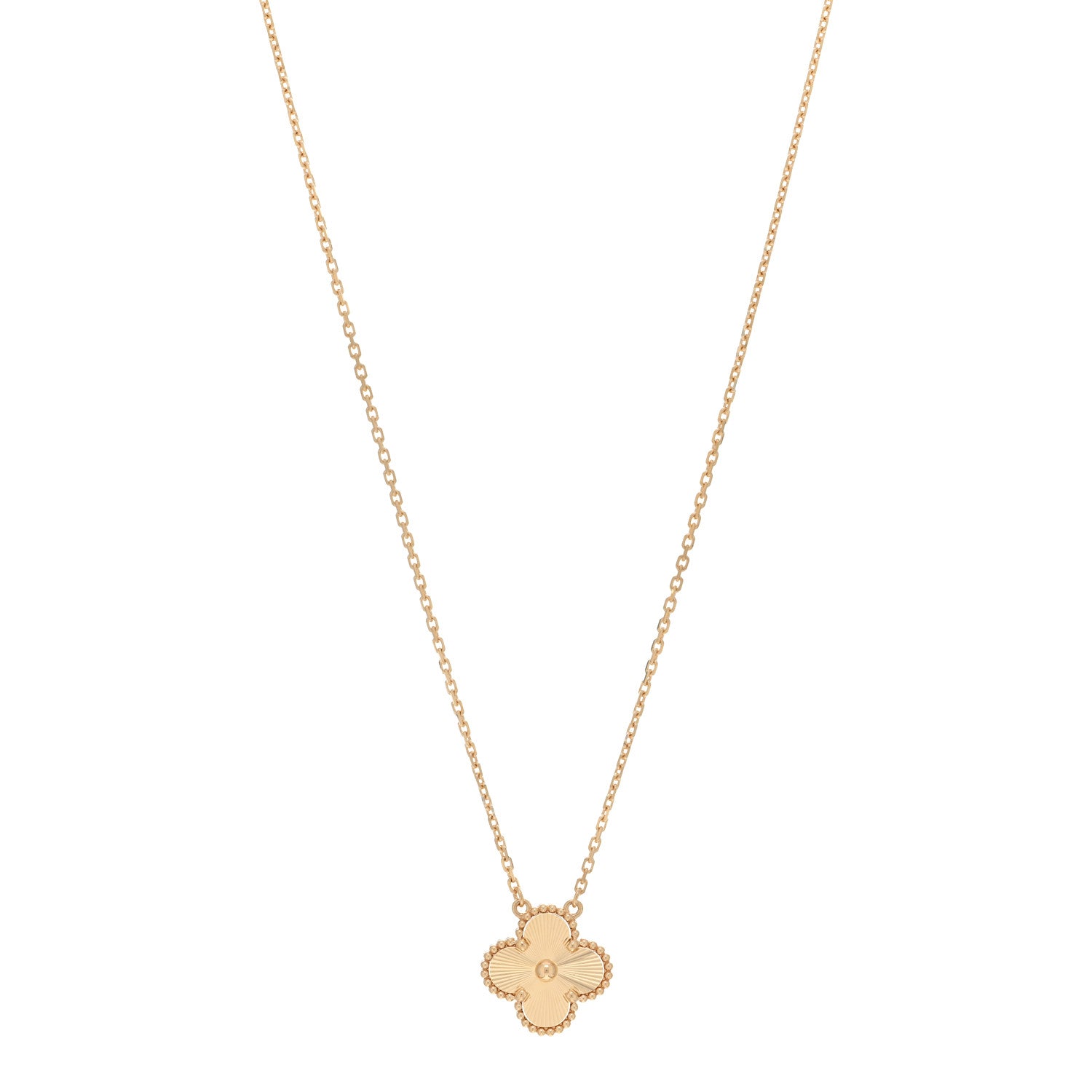 Van Cleef & Arpels 18K Yellow Gold Guilloche Vintage Alhambra Pendant Necklace 1 of 6