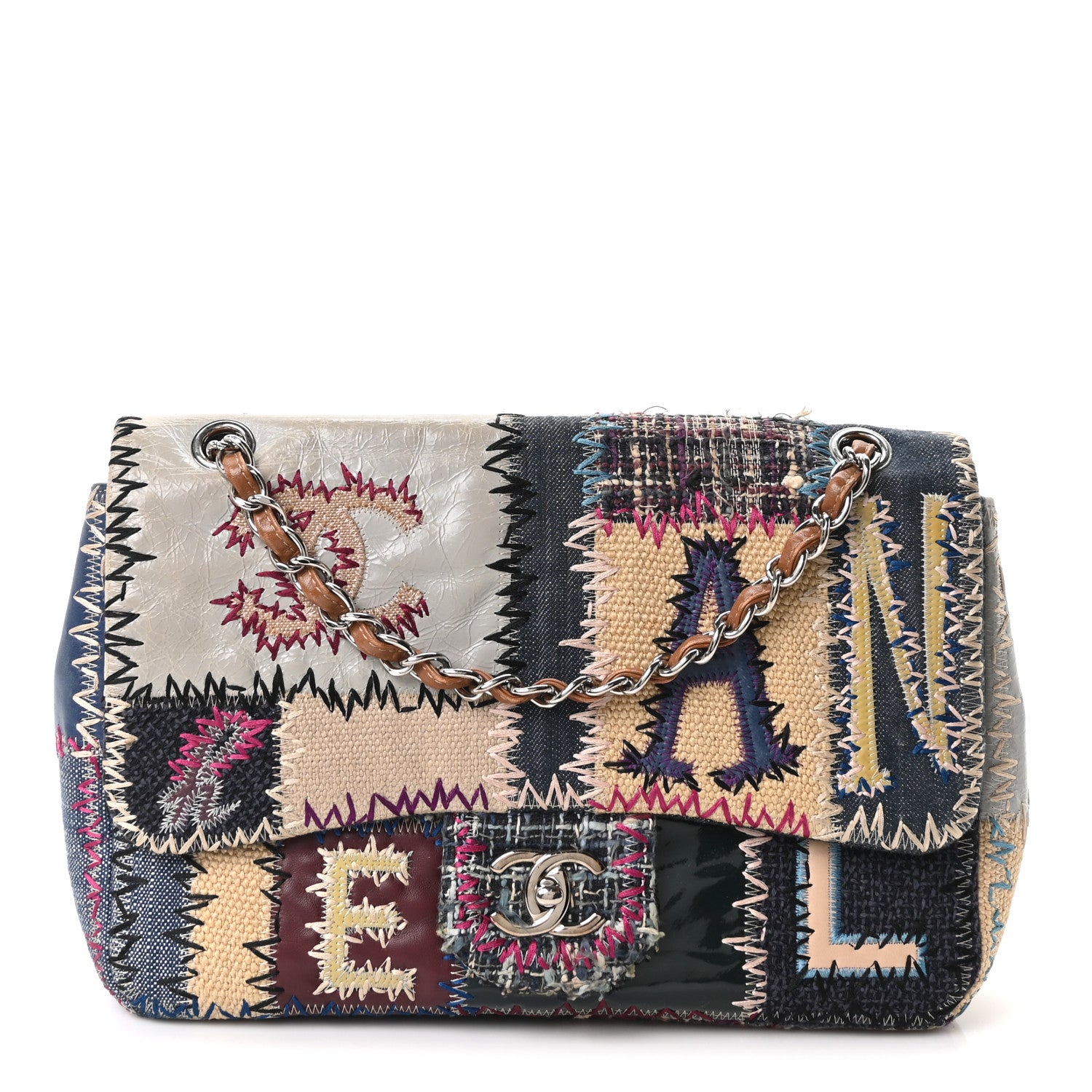 Chanel Denim Tweed Patchwork Jumbo Single Flap Multicolor 1 of 10