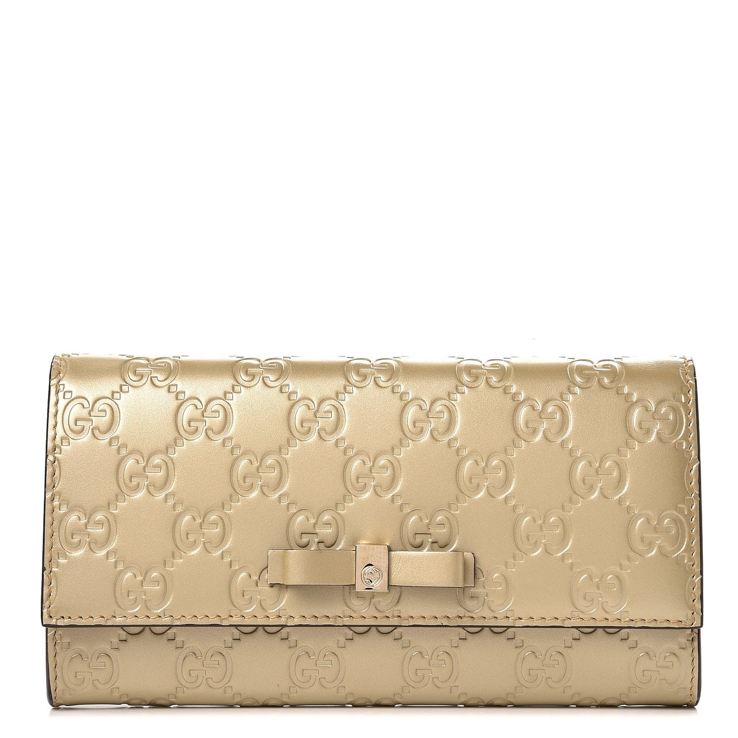 Metallic Guccissima Signature Bowy Continental Wallet Golden Beige