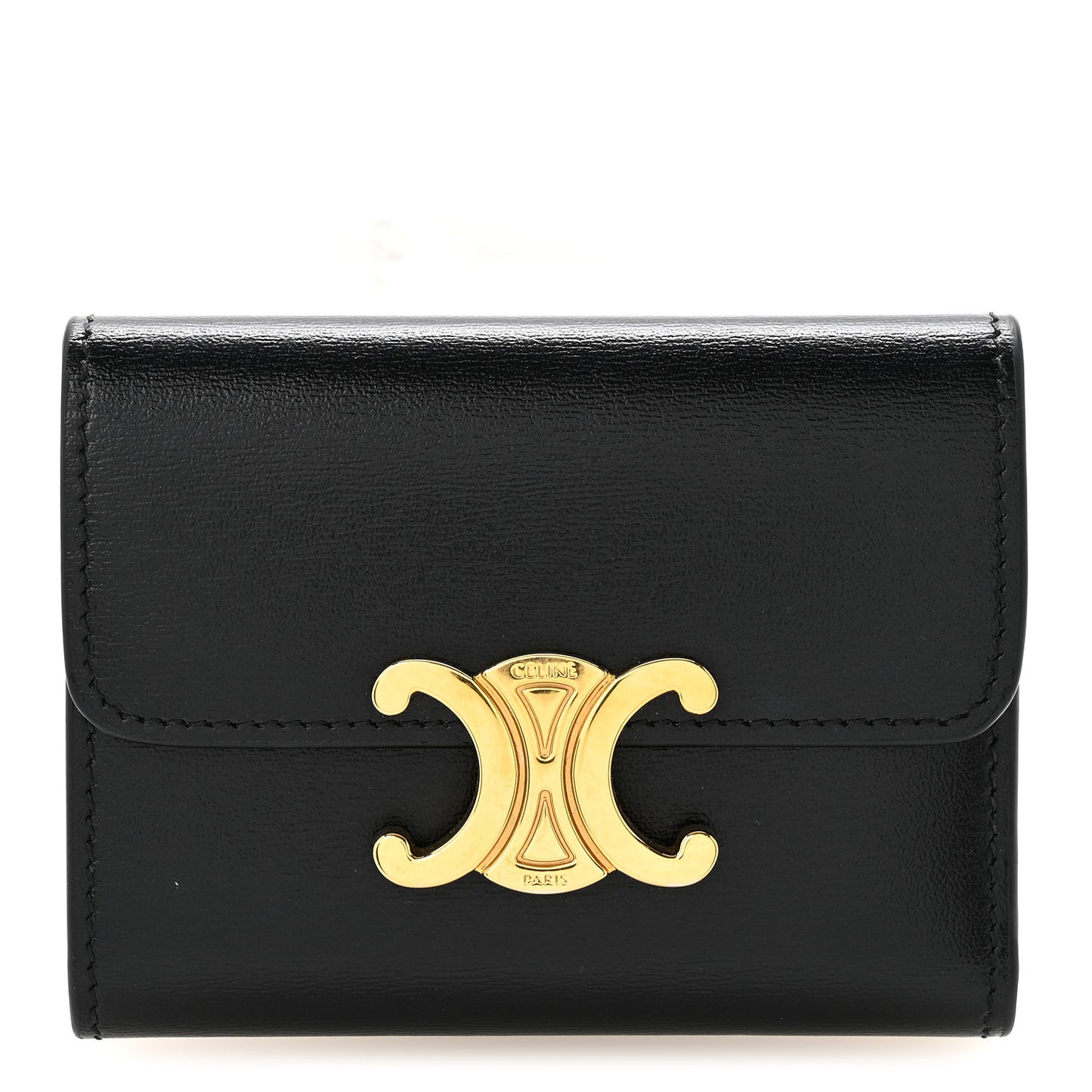 Calfskin Compact Triomphe Wallet With Coin Purse Black