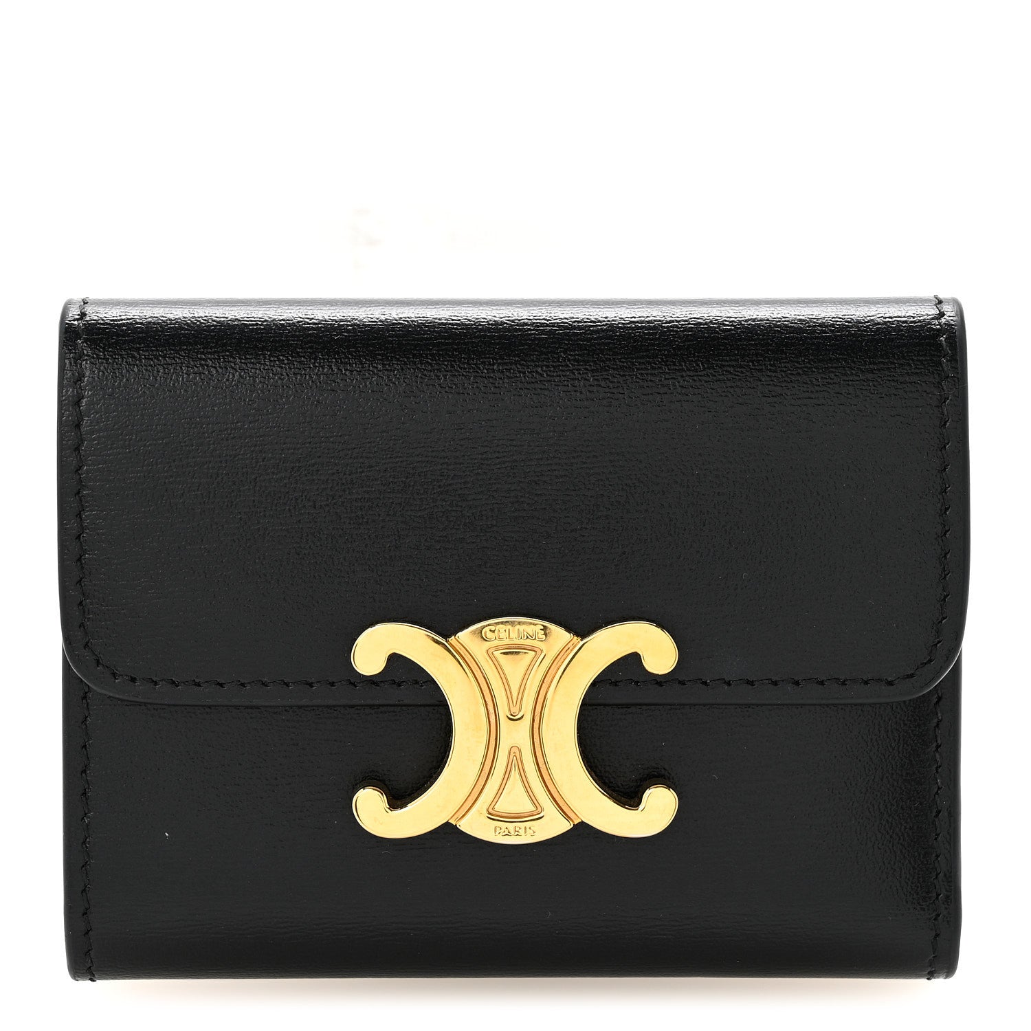 Celine Calfskin Compact Triomphe Wallet With Coin Purse Black 1 of 10