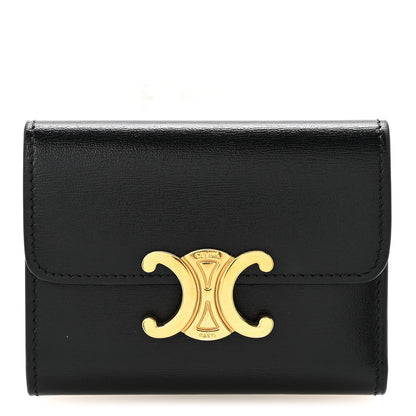 Celine Calfskin Compact Triomphe Wallet With Coin Purse Black 1 of 10