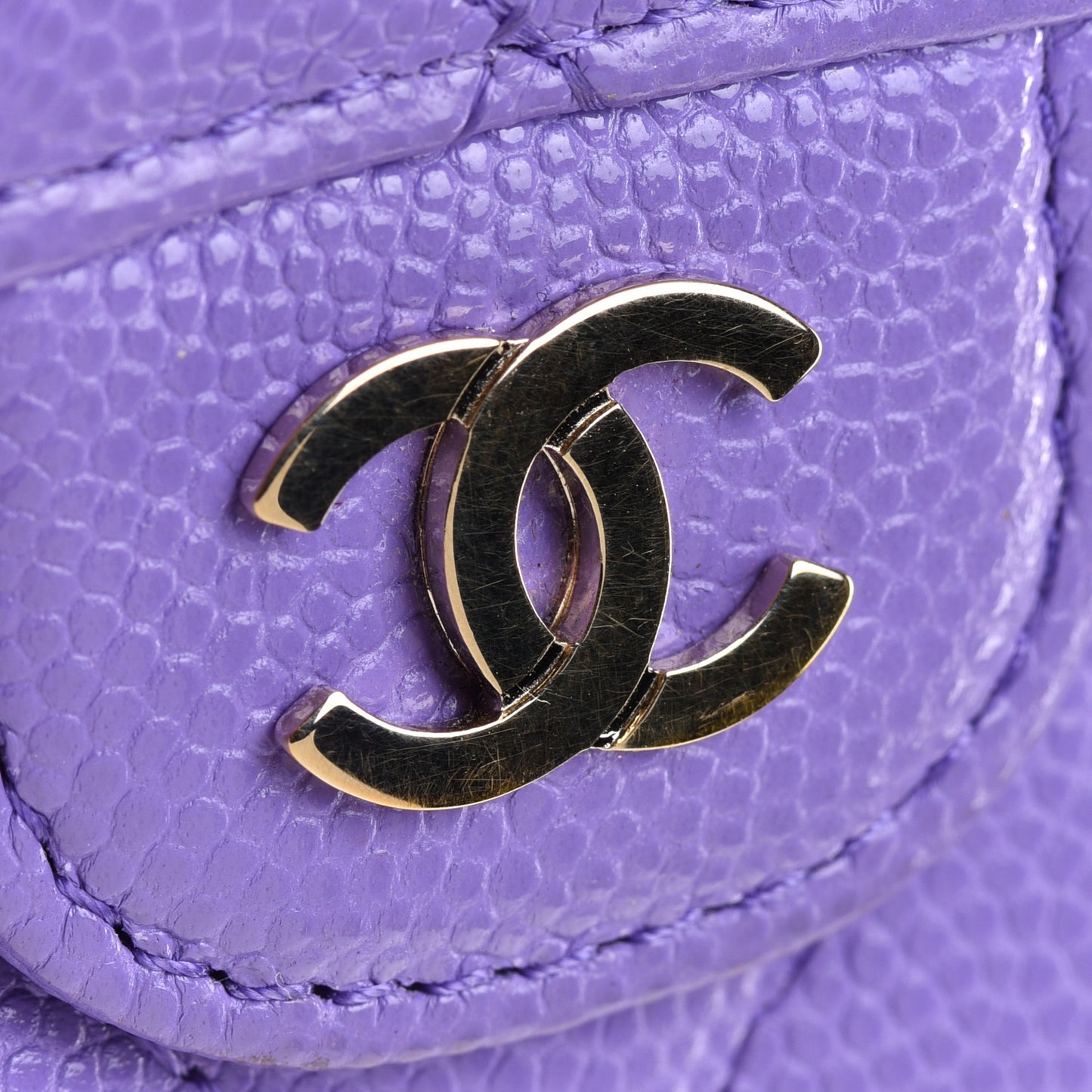 Caviar Quilted Flap Card Holder Wallet Purple