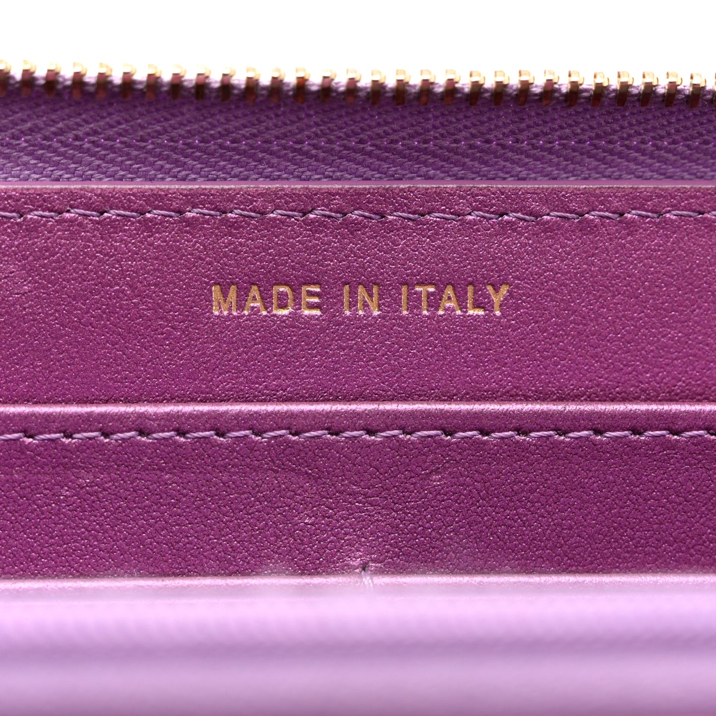 Iridescent Lambskin Quilted Large Gusset Zip Around Wallet Purple