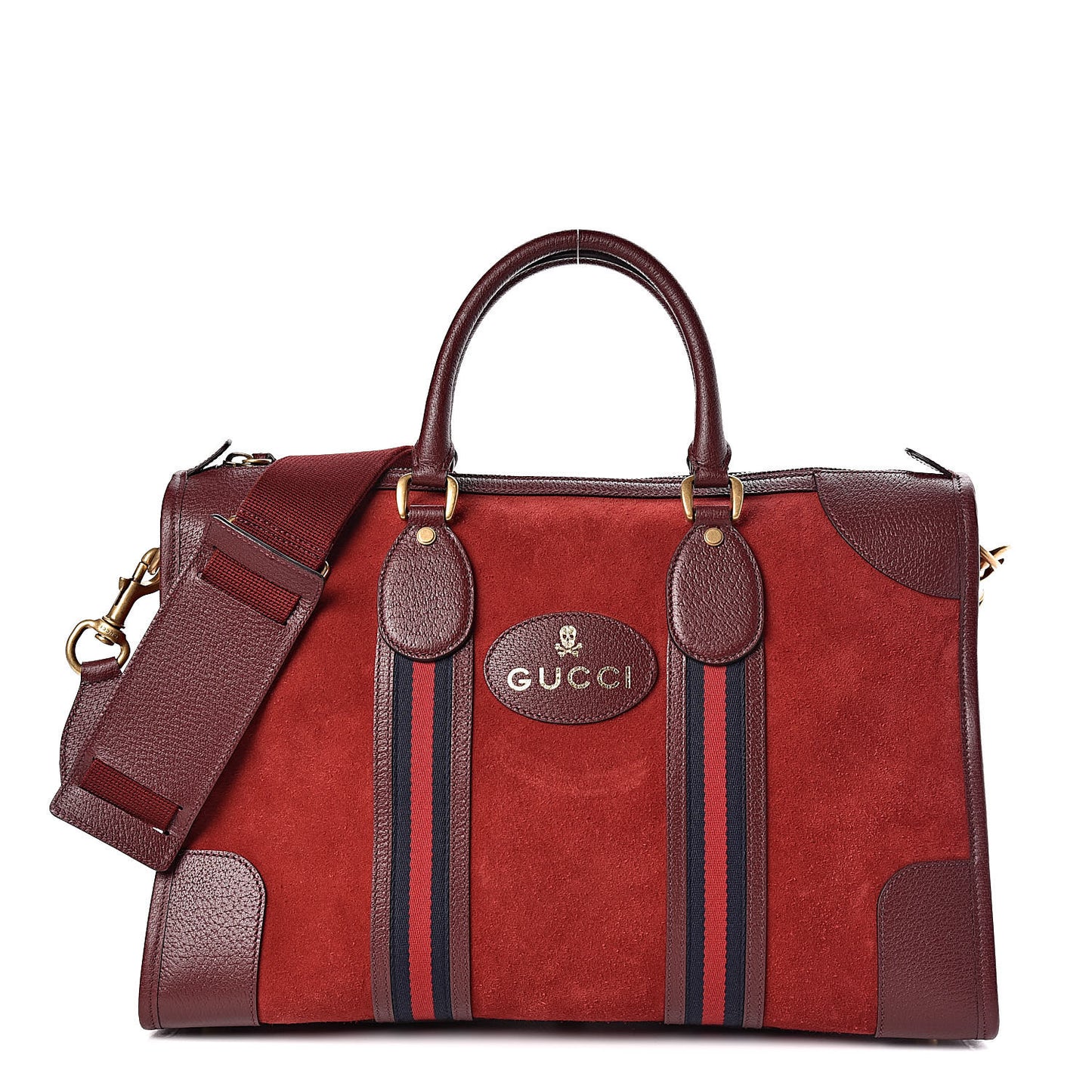 Suede Daino Textured Dollar Calfskin Web Medium Duffle Bag Romantic Cerise Chardonnay