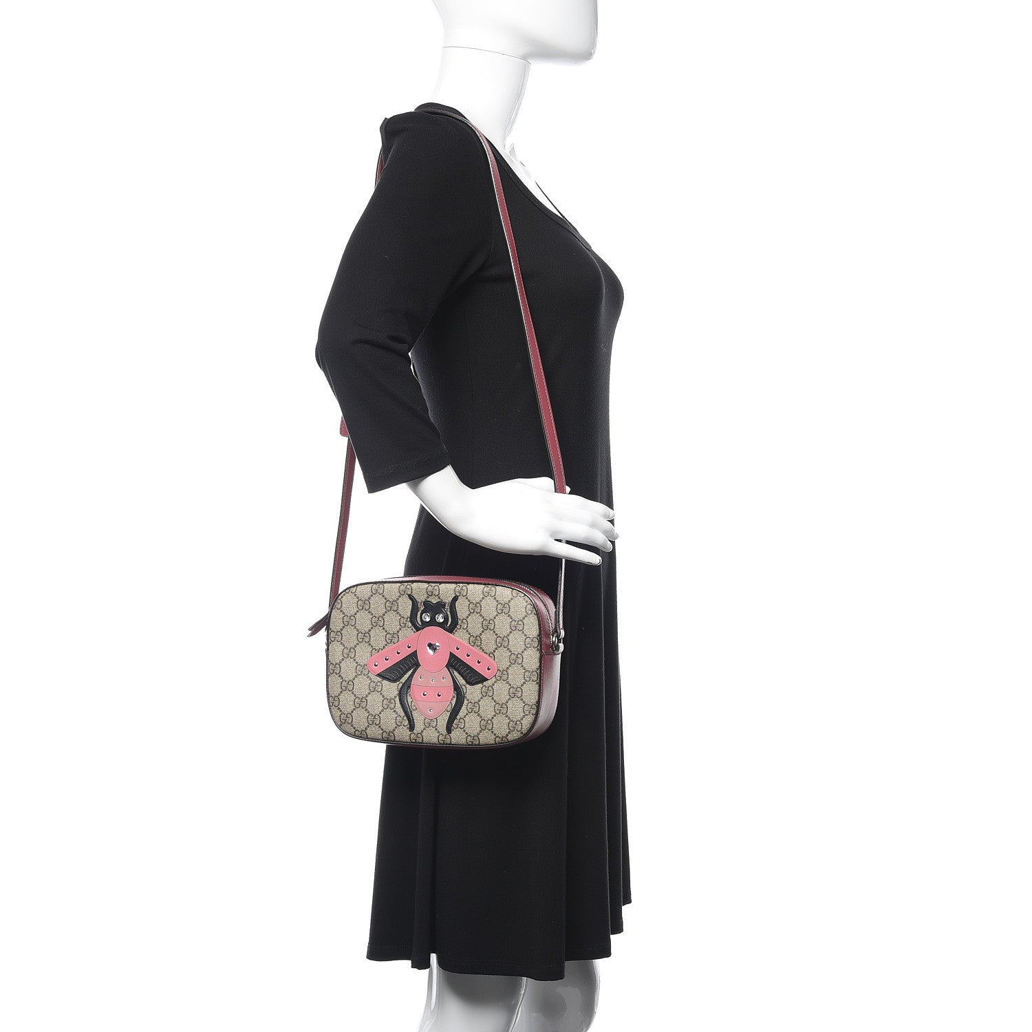 Gucci GG Supreme Monogram Calfskin Be0e Embellished Small Shoulder Bag Beige New Rosette 2 of 12